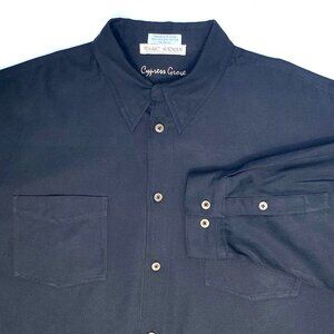 Men’s Cypress Grove Silk/Cotton Blend Long Sleeve Button Down Shirt, Black XXL